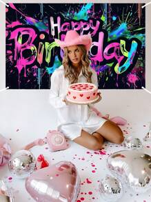 Happy Birthday Background Fabric Graffiti Neon Light Background Decoration Banner Color Splash Paint Graffiti Background Cloth Birthday Party Decoration Supplies,Suitable For Party Living Room Bedroom Bathroom Wall Decoration Photography Studio Venue Background Decoration Props
