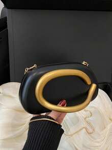 Vintage Metal Decor Clutch Box Burgundy New Bride Wedding Bridal Party Evening Bag, Women's Chain Shoulder Crossbody Bag - 黑色 - 查看 3