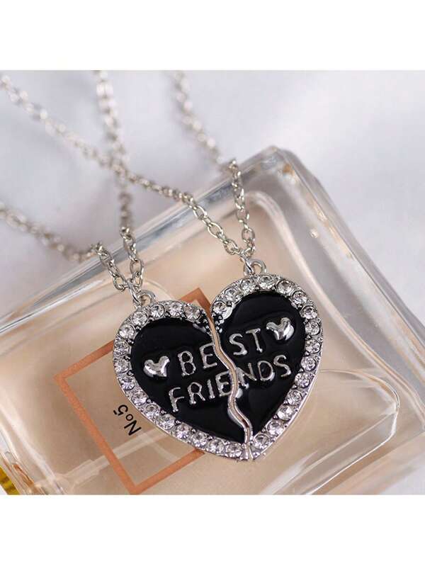 1 Stück funkelnde Buchstabe, Zwei-Blatt-Herz Anhänger Kette für Damen, Geschenk für Freunde oder Paar, vielseitiges Accessoire