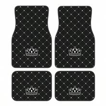 4pcs Car Floor Mats - Crown Printed Carpets, Non-Leather Material, Universal Fit Polyester Fiber Front & Rear Seat Car Mats - Suitable For Sedans, Coupes, SUVs, All-Weather Vehicle Interior Decors, Car Interior Accessories