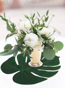 10 pièces - Décorations de fête de feuilles tropicales artificielles, fausses feuilles vertes tropicales pour décorations de fête, thème de fête de la jungle et de la plage, décorations de table de feuilles