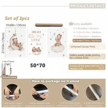 1件或3件套可爱梦想熊婴儿房装饰墙饰：金色装饰挂件，饰有云朵、星星和“宝贝，梦想远大”励志标语 - 适合男宝宝和女宝宝