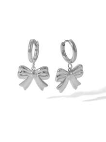 1 Pair Stainless Steel Waterproof Non-Fading Fashionable Gold Cute Bowknot Hoop Earrings, Suitable For Women's Daily Wear