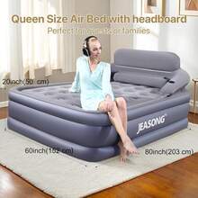 Air Mattress With Headboard And Cup Holder, Comfort Blow Up Mattress, Inflatable Mattress For Guests And Home, Colchon Inflable, Air Bed