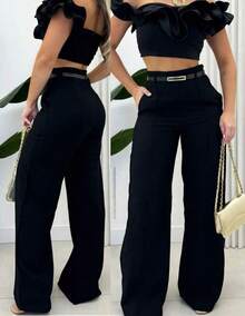 Women's Tailored Pants With Belt Simple Elegant Casual Sexy Pocket With Belt Zipper Evening Daily Winter - 黑色 - 查看 3