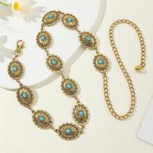 European And American Cross-Border Personalized Waist Chain, Suitable For Dresses, Bohemian Style Fashion Design, Versatile, V-Shaped Print, Bohemian Aluminum Alloy Metal Waist Belt, Spring/Summer/Autumn/Winter - Silver - View 7