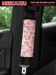 MEIKAXIU 1 Cặp vỏ bọc dây an toàn ô tô bằng vải nhung giả da báo, mềm mại và tinh tế, có 5 màu, phụ kiện dành cho nữ - Thú nhồi bông báo mới - Xem 15