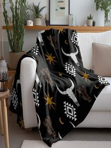 1 件复古西式图案家居装饰四季毛毯，适用于沙发、床、客厅、旅行、办公室、披肩、午睡、空调、床上用品、露营，是生日、节日、日常送礼的理想选择