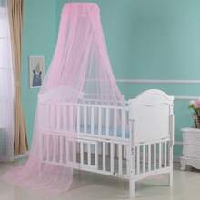 1PC Round Top Mosquito Net For Crib - Elegant Polyester Canopy With Lace Details, Portable And Easy Setup For Baby Protection, Portable Crib Cover|Elegant Mosquito Net|Polyester Fabric