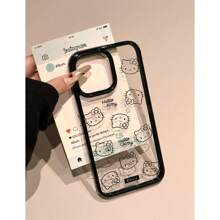 Sanrio Custodia per telefono Sanrio, nuova custodia Hello Kitty, effetto sweet e cool, con bordo nero trasparente, design carino a cartone animato, sensazione di alta qualità, compatibile con 15/16 ProMax, 13/14/15/12/12 Pro/11/11 Promax/14 Plus/13 Pro Max/XR/XS Max