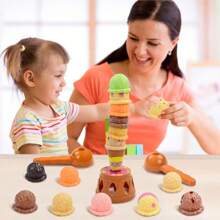 1 Piece Ice Cream Stacking Toys For Kids 3+| Montessori Sensory Play Set With Scoops & Cones| Pretend Kitchen Toys Develop Motor Skills| Educational Birthday Gift For Boys & Girls (Vibrant Colors)