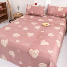 1pc Bedsheet, Soft & Comfortable Mattress Protector, Valentine's Day Gift Bedsheet, Kids Cartoon Love Geometric Bedsheet, Heart Pattern Bedding Set, Home Decor, For Double, King, Queen Size Beds, Mother's Day Gift, Machine Washable