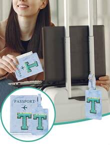 Passport Case And Baggage Tag Travel Accessories Personalised Initial With Name Monogram Luggage Portable Tag PU Leather For Suitcase Baggage Handbag Tags Travel Bag Label Tag Best Gift Passport Holder For Travel For Flight Passport Cover - Blue - View 7