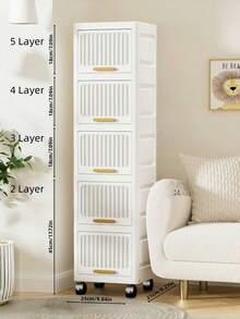1 件超薄高浴室储物柜，带门和搁板，4 层窄浴室储物整理器，可移动独立式亚麻塔柜，适用于小空间、厨房、客厅，白色 - 白色 - 查看 6