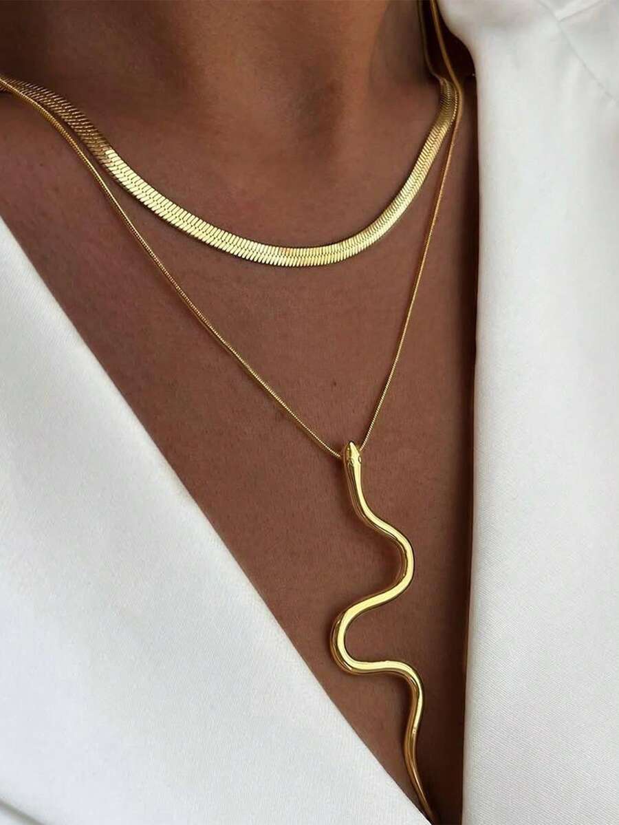 1 Pc Multi-Layer Geometric Animal Snake Chain Alloy Pendant Necklace, Suitable For Daily Wear And Parties, Perfect Gift - layered necklace - View 1