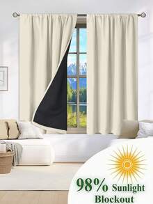 1pc 100% Blackout Solid Color Coated Membrane Curtain, Modern Minimalist Style, UV Protection, Noise Reduction, Privacy, Lightweight & Portable, Suitable For Christmas And All Seasons