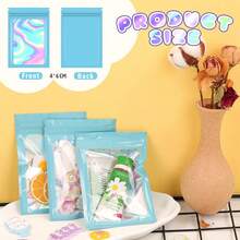 50 piezas Bolsas transparentes con cierre automático de color azul, bolsas resellables para almacenamiento de alimentos para caramelos, gomitas, bolsas de papel de aluminio, regalos de fiesta, suministros para bodas y cumpleaños, decoraciones para el hogar y fiestas - Celeste - Ver 3