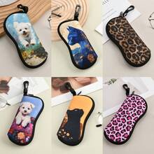 1pc Fashionable Leopard Print/Pet Design Zipper Eyeglass Case - Lightweight, Waterproof Chloroprene Rubber, Multipurpose Storage For Glasses & Accessories, Accessory Keeper | Leopard Print Exterior | Zipper Closure, Eyeglass Case - A - View 11