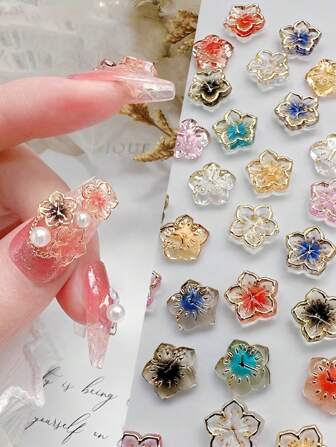 Approx 50pcs 8mm Gold Edged Clear Transparent Lucky Charm Clock Nail Art Decorations