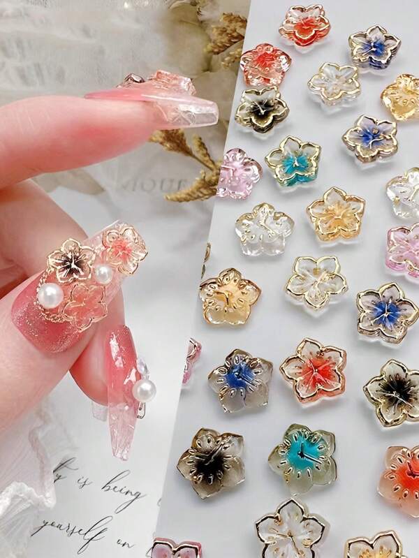 Approx 50pcs 8mm Gold Edged Clear Transparent Lucky Charm Clock Nail Art Decorations