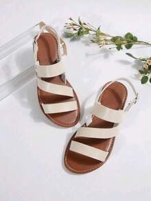 女士时尚休闲户外夏季凉鞋，优雅平底沙滩拖鞋