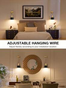 Battery Powered Wall Light, One Set, Gold/Black Wireless Charging Wall Light, With Adjustable Bulb And Remote Control, RGB Wall Light, Suitable For Bedrooms, Living Rooms, Corridors
