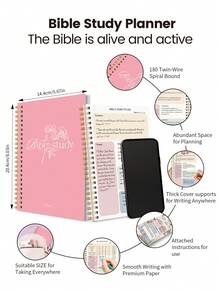 BUBU 每日圣经学习日志笔记本，1本圣经学习计划本，个性化每日晨祷日志，笔记记录，信仰主题礼物，男女皆宜，学校办公用品，教师节礼物，母亲节礼物 - 典雅粉 - 查看 7
