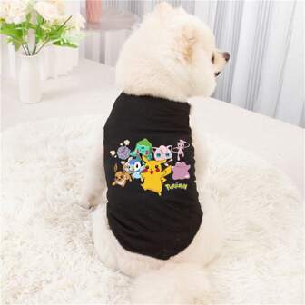 pokemon 1pc Pikachu Printed Pet Vest, Sleeveless Pet T-Shirt For Cats And Dogs