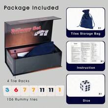 1 Set Rummy Game With 4 Plastic Racks/Trays, 106 Colored Numbers Rummy Tiles Set With Color Box, Rummy Travel Game Set With 4 Tiles Holders And Cloth Storage Bag - Classic Board Games For Family And Game For Adults