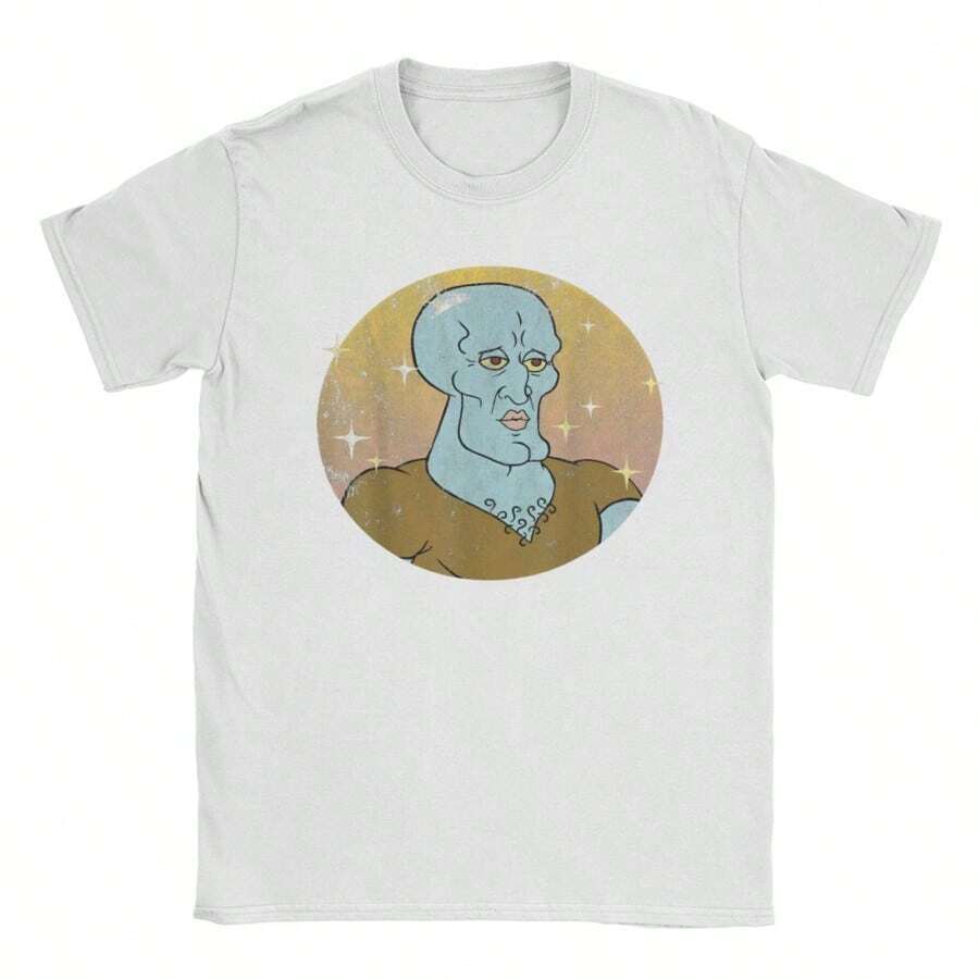 Sponge Bobs Handsome Squidward Portrait SquarePantss T Shirt Men Pure Cotton T-Shirt Crewneck  Tee Short Sleeve Merch Summer - White - View 1