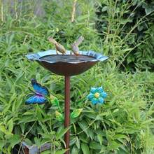 1pc Iron Butterfly Flower & Leaf Design Bird Feeder, For Outdoor Use With Stake, Simple Installation