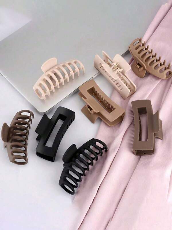 1/4/8pcs Plain Matte Rib, Square Hair Claw Clips, 8.5cm Minimalist Hair Claw. Suitable For Women's Daily Life, Washing Face, Bathing, Makeup, Leisure, Party, Outfit Matching, Commuting, Vacation - Hairstyling, Hair Accessories, Best Gift Choice For Birthday, Graduation, Wedding Season, Anniversary And Other Holidays