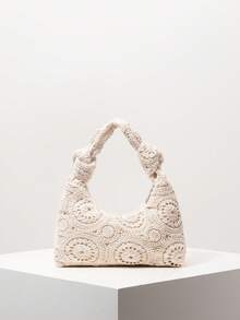 Túi Tote Dệt Móc Hoa Rỗng Cho Nữ, Bộ Móc, Túi Đi Biển Bằng Rơm Boho, Đồ Dùng Thiết Yếu Khi Đi Du Lịch, Trang Phục Đi Nghỉ Cho Nữ (Họa Tiết Ngẫu Nhiên) - Màu be - Xem 2