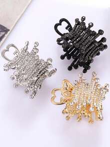 3个/套 情人节女士金色圆形水钻发夹，可固定高马尾，防滑，适合日常佩戴、居家、户外、通勤，优雅礼物，适合女孩上学佩戴，女士发饰，优雅爪夹 - 彩色 - 查看 9