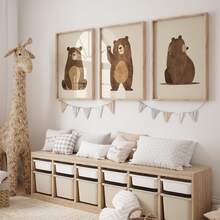 Cute Bear 1 Or 3 Nursery Wall Art Set: 3 PiecesForest Theme Nursery Decor With Hand Painted Brown Bears And Blush - Unisex Scandinavian Nursery Prints - Multicolor - View 4