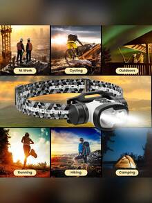 HIKEGUYS 头灯可充电数字显示，成人超轻头灯，8+1 种模式传感器 LED 头灯一键关闭，户外跑步徒步露营头灯，露营配件