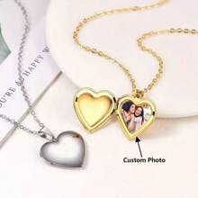 Colar com medalhão de foto em formato de coração com foto personalizada - Pingente de aço inoxidável faça você mesmo com corrente dourada, personalizável para acessórios de moda masculina, colar com foto personalizado | Colar com corrente dourada | Design exclusivo, colar personalizado