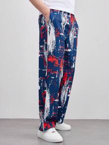 1 条男士时尚运动休闲宽松直筒裤，可水洗，随机印花 - 彩色 - 查看 7