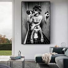 1pc / 3pcs Wall Arts Posters Khung tùy chọn Người phụ nữ gợi cảm hiện đại ngồi trên bồn cầu hút thuốc Poster đen trắng Tranh tường nghệ thuật gia đình Tranh tường trang trí phòng tắm Tranh - Nhiều màu - Xem 9