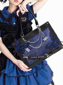 1 pieza Bolso de mujer de gran capacidad con decoración de cadena de mariposa estilo japonés, bolso gótico lolita con telaraña oscura, la mariposa es desmontable, bolso transparente con decoración de estilo lindo de chica, bolso punk, bolso de hombro de mujer estilo anime DIY, bolso de viaje, cartera de mujer, bolso de mujer, bolso cruzado de moda versátil de alta calidad, bolso Ita, adecuado para exhibir accesorios de anime, uso diario, escuela, fiesta, regalo - Multicolor - Ver 2