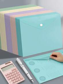 5/10 piezas Carpetas con botón a presión, Fundas de plástico A4 para documentos, Bolsas de almacenamiento transparentes para artículos de oficina, papelería, pequeños regalos, accesorios, exámenes de estudiantes, archivos de documentos, tonos de color Macaron/apagados, Material PP, Carpetas, Carpetas de color Macaron, Bolsas de datos resistentes al agua, Regalos de temporada de regreso a clases (mezcla de colores al azar), Útiles escolares