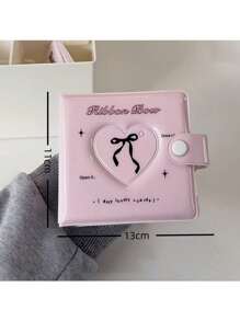 Blush Heart & Bow Decor Kpop Instgram Cute Girls Card Holder, Grid Pattern Mini Card Album, Style 3 Inch Album With 20pcs Double-Sided Inserts,Back To School,School Supplies