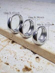 Set 3 Anting Oval Warna Perak, Anting Manset Telinga Halus dan Hipoalergenik untuk Wanita, Cocok untuk Berbagai Tindikan Telinga - 3 pcs untuk satu telinga - View 2
