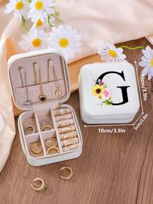 1 件花卉首字母首饰盒、A-Z 字母旅行首饰盒、伴娘、结婚礼物、字母戒指盒、女士礼品盒、PU 皮革首饰盒（用于戒指、吊坠、耳环、项链等） - 女孩和女士礼品盒。