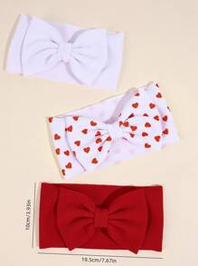3 pezzi Fascia per capelli con stampa a cuori e fiocco, in nylon traspirante e confortevole, accessori per capelli di moda per neonati, bambini, regali per feste