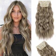 Long Synthetic 4pcs/Set Clip In Hair Extenstion 20inch Water Wave 11clips Wavy Hairpiece Clip On Hair Extensions Heat Resistant,Cheap Curly Hair