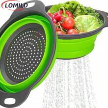 LOMILD - Cesta de drenaje plegable grande/pequeña, Cesta de lavado de frutas y verduras de cocina, Cesta de drenaje redonda de silicona de uso múltiple, Colador para lavar frutas para camping al aire libre, Utensilio de limpieza para comidas al aire libre, Herramienta de cocina para camping