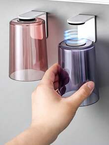 磁吸式悬挂牙刷杯，速干设计 - 透明防水浴室收纳架，适用于壁挂式收纳、现代家居装饰、台面必备、小空间解决方案及旅行浴室配件 | 节省空间的卫生收纳架，适用于洗手池、梳妆台、宿舍和房车浴室