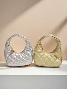 儿童时尚刺绣新月形手提包，女孩休闲格纹零钱包，口红盒，柔软时尚小袋，理想的节日礼物