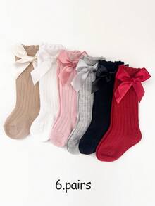 6 Pairs Baby Girls Lovely Multicolor High Tube Socks, Suitable For Girls Daily Wear - Multicolor - View 5